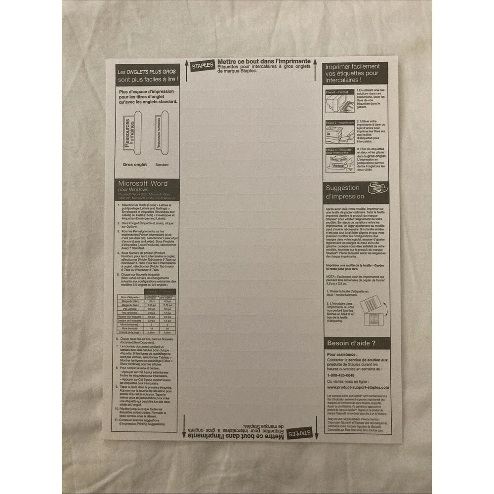 Staples Tab Inserts For Dividers | White | Includes 69 Labels